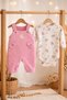 Baby Girl Lilac Rabbit Patterned Waffle Fabric Printed Long Sleeve 2-Piece Salopet Set - 4