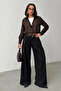 Women's brown 3-piece set: bodysuit and shirt with necklace - 6