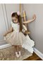 Babyaden Natalia Birthday Party Striped Lined Cotton Girl's Dress with Removable Pompom - 3