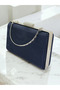Navy Blue Luxury Suede Crystal Stone Metal Handle Chain Women's Evening Dress Bag Wedding Engagement Graduation - 2