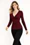 Women's Burgundy Double-Breasted Ribbed Knit Blouse - 7