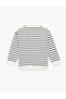 Long Sleeve Cotton Button Detailed Striped Polo Neck Sweatshirt - 4