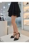 Black Leather Stone-Embellished Tulle Bow Stylish Evening Dress Shoes 2111 - 3