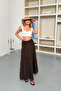 Women's Elastic Waist 100% Cotton Long Skirt Brown - 5017