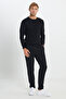 Men's Black Standard Fit Regular Cut Crew Neck Jacquard Knitwear Sweater - 2