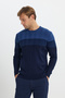 Men's Indigo Wool Standard Fit Regular Cut Crew Neck Jacquard Knitwear Sweater - 4