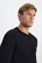 Men's Black Standard Fit Regular Cut Crew Neck Jacquard Knitwear Sweater - 4