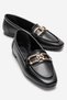 Women's V Stone Buckle Loafer Shoes Black Skin