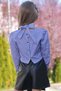 Girl's Blue Shirt with Vertical Stripes and Button Detail on the Back, Leather Shorts Set - 4