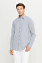 Men's Navy Blue-White 100% Cotton Slim Fit Slim Fit Buttoned Lapel Striped Shirt - 3