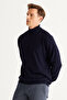Men's Navy Blue Anti-Pilling Standard Fit Half Turtleneck Knit Sweater - 4