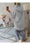 Gray Melange Women's Asymmetrical Zip-Up Oversized Hooded Sweatshirt – Thick Fabric – Comfortable Everyday Style - 2