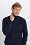 Men's Navy Blue Non-Pilling Anti-Pilling Standard Fit Full Turtleneck Knitwear - 4