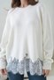 Women's Crew Neck Low Sleeve Hem Lace Trim Knitwear Sweater 8706 - 2