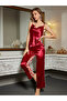 Velvet Floral Print Low-Cut Satin Nightgown - 2