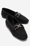 Women's V Stone Buckle Loafer Shoes Black Suede