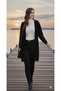 Women's Knitwear Cardigan Jacket Black Embossed Pattern Stripe Paneled Long Sleeve with Hat Stylish - 5
