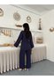 Women's Pocket Detailed Side Tie Elastic Waist Muslin Fabric Kimono Set - 7