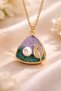 Pearl Detailed Colorful Stone Steel Women's Necklace – Gold Color Elegant Design - 4