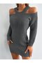 Women's Knitwear Dress Tunic Anthracite Long T-Sleeve Shoulder Detail Casual Stylish Soft - 2