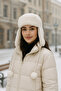Women's Hat with Fur Pompom and Headphones (White) - 2
