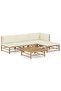 5 Piece Garden Lounge Set with Cream White Cushions Bamboo
