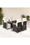 5 Piece Garden Dining Set with Cushions Black Poly Rattan
