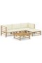 5 Piece Garden Lounge Set with Cream White Cushions Bamboo