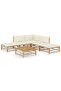 6 Piece Garden Lounge Set with Cream White Cushions Bamboo