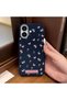 iPhone 16 Compatible Blue Leather Textured Silicone Protects Camera Shock-Absorbing Case Flower