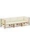 3 Piece Garden Lounge Set with Cream White Cushions Bamboo