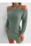 Women's Knitwear Dress Tunic Mint Long T-Sleeve Shoulder Detail Casual Stylish Soft - 2