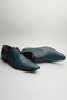 Men's Genuine Leather Pointed Toe Shoes with Special Leather Design Tz.619 Green Black