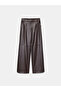 72238 Faux Leather Wide Leg Trousers-Brown - 5