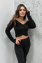 Black - Women's Asymmetrical Cut Pearl Detailed Crop Blouse