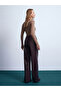 72238 Faux Leather Wide Leg Trousers-Brown - 2