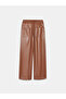 72230 Elastic Waist Faux Leather Trousers - Caramel - 5