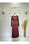 Women's Side Tie, Crystal Combed Fabric, Stone and Leather Detailed Dress