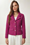 Shoulder Pad Stylish Buttoned Tweed Jacket Lze0015 Dark Pink - 2
