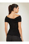 Women Black Off-Shoulder Twist Knit Top - 5