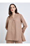 Women Beige Longline Shirt with 3/4 Sleeves - 3