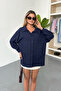 Women's Long Sleeve Single Pocket Loose Shirt Navy Blue - 26Y 2131 - 3