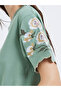 Women Olive Embroidered Sleeve T-Shirt - 3