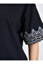 Women Black Embroidered Sleeve Oversized T-Shirt - 4