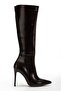 LS-226 Brown Wrinkled Patent Leather Zip-Up Elastic Thin High-Heeled Women's Boots - 5