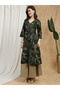 Women Olive Bell Sleeves Tropical Print Kurta - 2