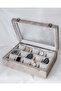 15-Piece Watch Box, Beige Nubuck Fabric Covered, Custom Production, Handmade Accessory Organizer