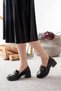 Women's Nida Buckle Detailed 6 cm Heeled Loafer Shoes Black Patent Leather - 4