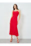 Women Red Slit Cape Sleeve Fitted Waist Maxi Dress - 5