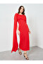 Women Red Round Neck Cape Sleeve Maxi Dress